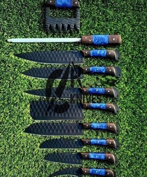 Custom Handmade Epoxy Resin & Wood Handle Kitchen Knives Set