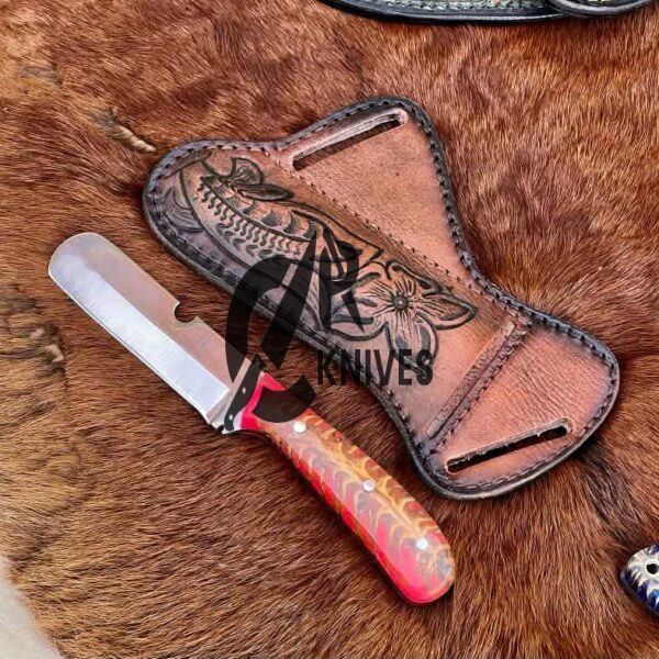 Custom Red Pine Cone Resin Handle Bullcutter Cowboy Knife