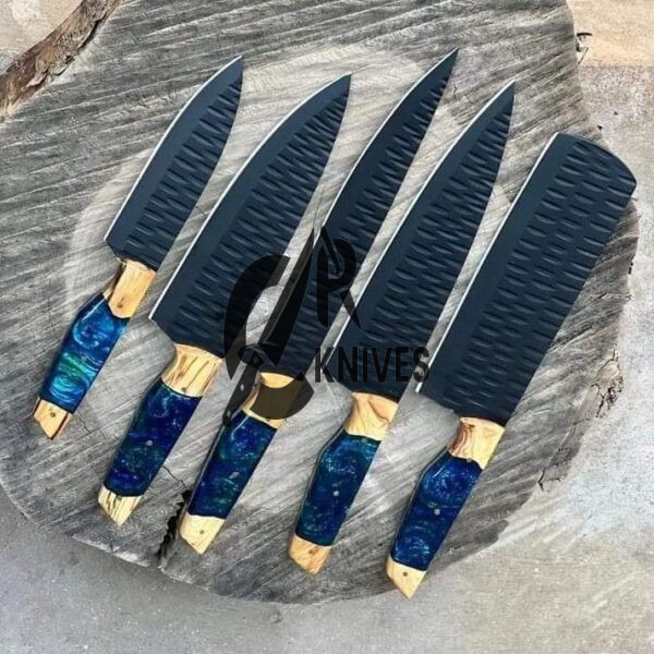 Handmade Epoxy Resin & Olive Wood Handle Kitchen Knives Set