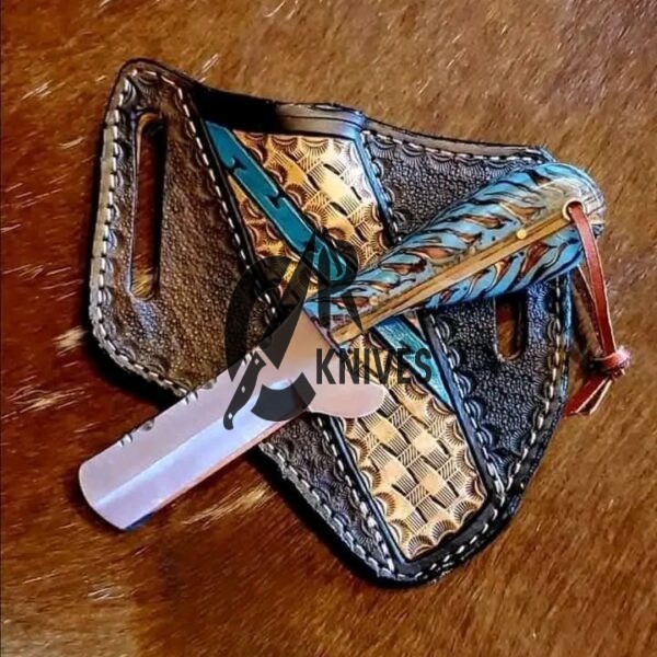 Torquoise Pine Cone Resin Handle Bullcutter Cowboy Knife